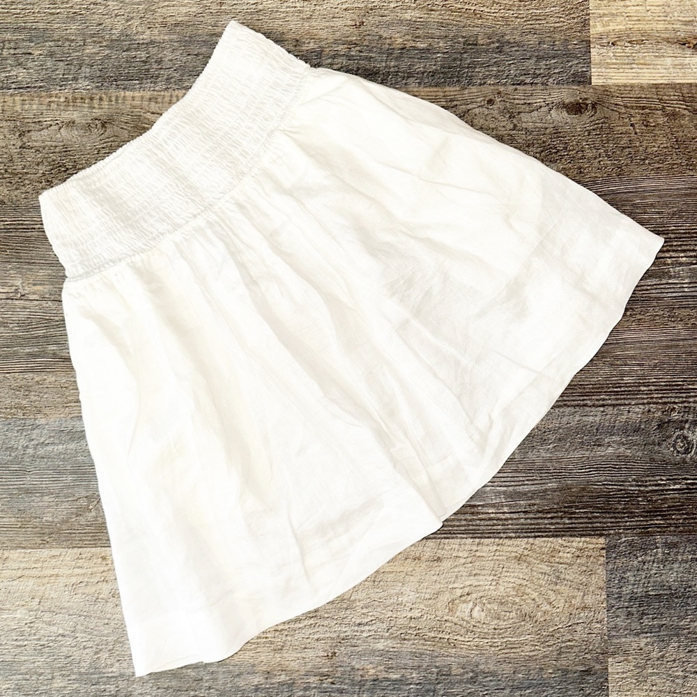 ANTHONY THOMAS MELILLO ATM white linen smocked waist pull on skirt M